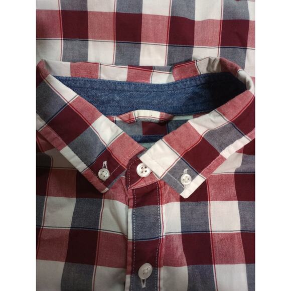 Express Shirt Mens Large Red White Gray Plaid Button Down Slim Fit Soft Wash - Picture 6 of 9